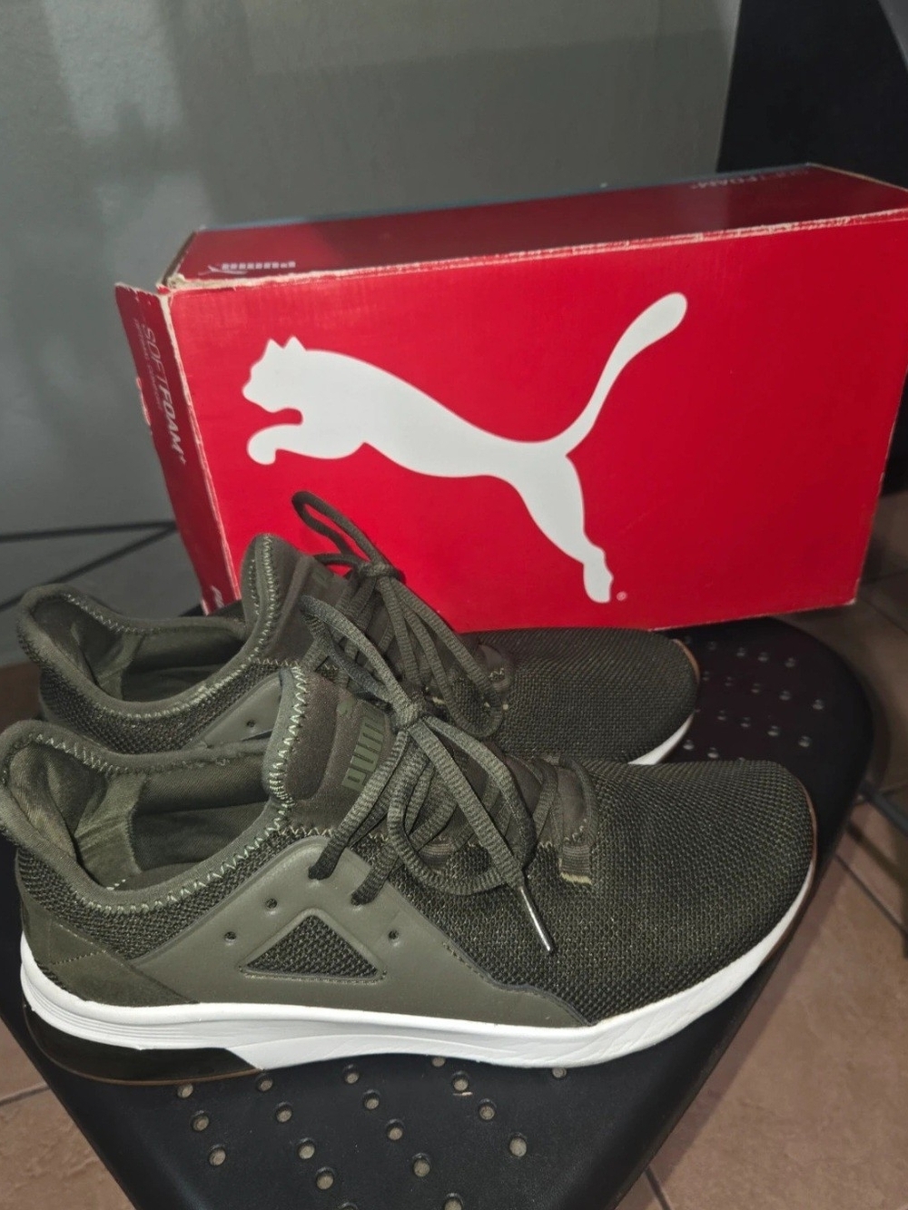 Puma Men's Olive/White Athletic Sneakers